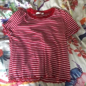red and white stripped tee shirt